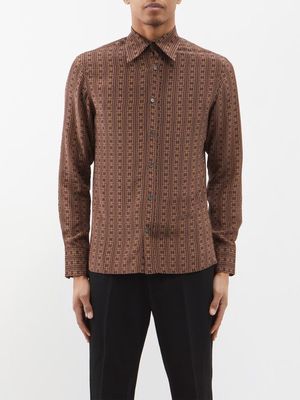 73 London - Keychain-print Silk Crepe De-chine Shirt - Mens - Brown Multi