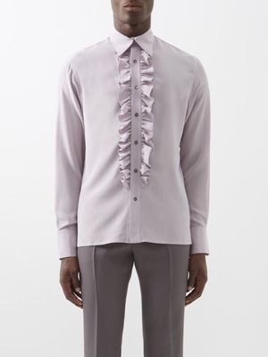 73 London - Ruffled-placket Silk Shirt - Mens - Light Purple