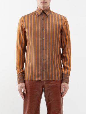 73 London - Stripe-jacquard Silk Shirt - Mens - Brown Multi