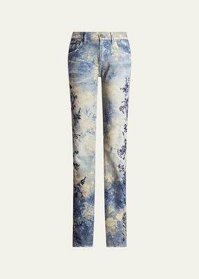 750 Floral-Print Embroidered Straight-Leg Ankle Jeans