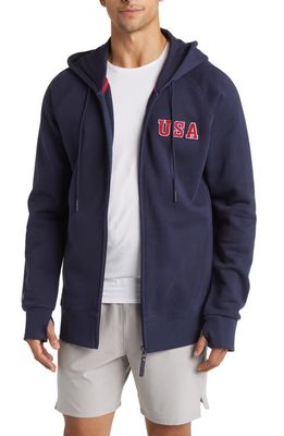 776BC X Boys in the Boat USA Appliqué Cotton Graphic Zip-Up Hoodie in Navy
