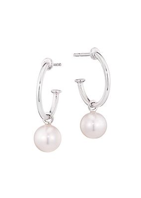 7MM White Round Akoya Pearl 18K White Gold Hoop Earrings