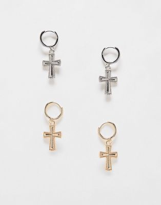 8 Other Reasons cross you out huggie hoop cross pendant earrings in gold and silver-Multi