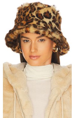 8 Other Reasons Faux Fur Bucket Hat in Brown.