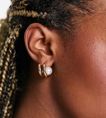8 Other Reasons pearl detail double hoop earrings in gold