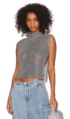 8 Other Reasons Rhinestone Mesh Cowl Neck Top in Black.