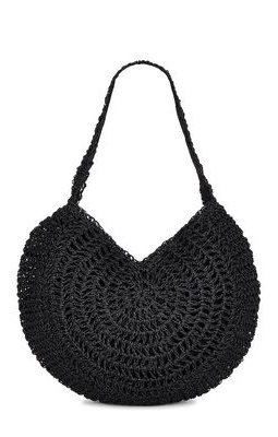 8 Other Reasons Round Straw Tote in Black.