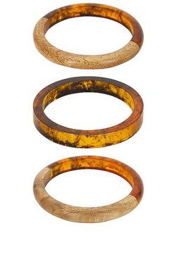 8 Other Reasons Wood Cuff Bracelet Set in Brown.
