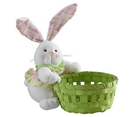 8" Plush Easter Bunny Holding Wicker Basket