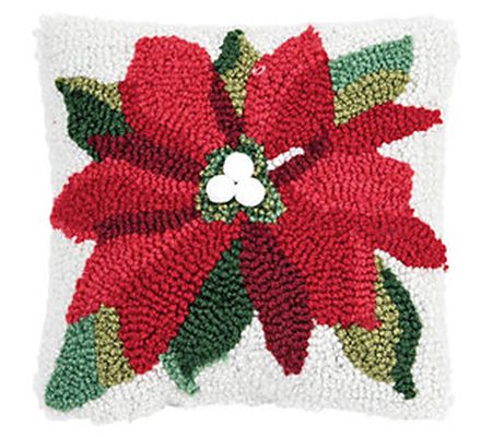 8" x 8" Poinsettia Hooked Throw Pillow by Valer ie