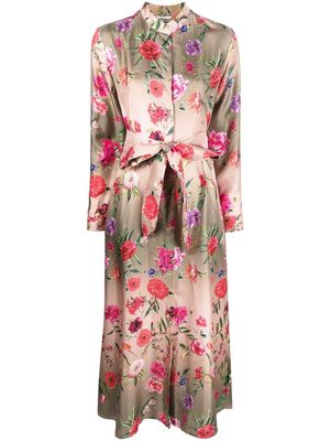 813 floral-print silk shirt dress - Pink