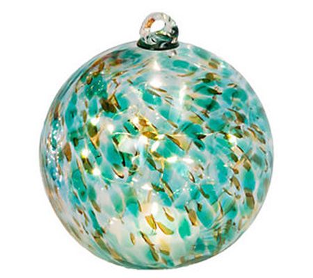 8"H Solar Lighted Turquoise Glass Sphere by Ger son Co