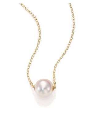 8MM White Cultured Akoya Pearl & 18K Yellow Gold Pendant Necklace