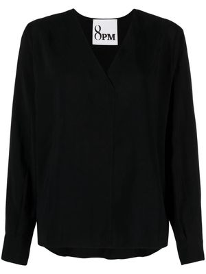 8pm long-sleeve V-neck blouse - Black