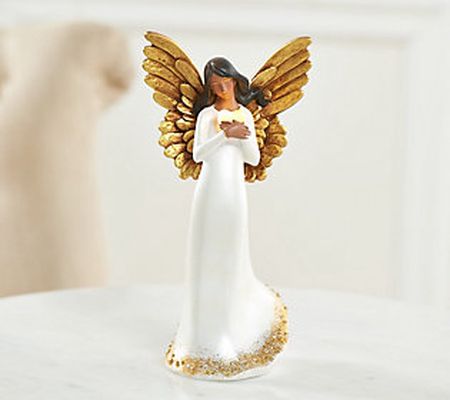 9" Pearlized Black Angel with Illuminated Heart by Valerie