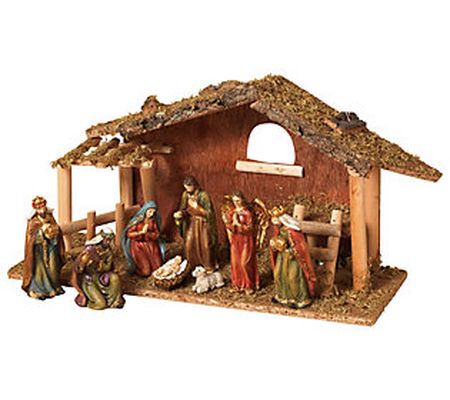 9-Piece 15.25"L Resin Nativity Scene with Moss Stable