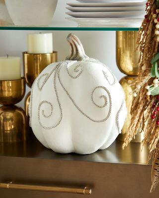 9" White Pumpkin Decoration