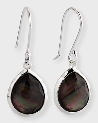 925 Rock Candy Teeny Teardrop Earrings in Rock Crystal and Black Shell Doublet