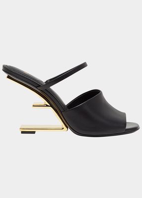 95mm Leather Metallic-Heel Slide Sandals