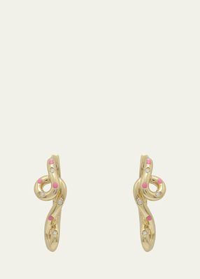 9K Gold Diamond and Pink Enamel Polka Dot Earrings