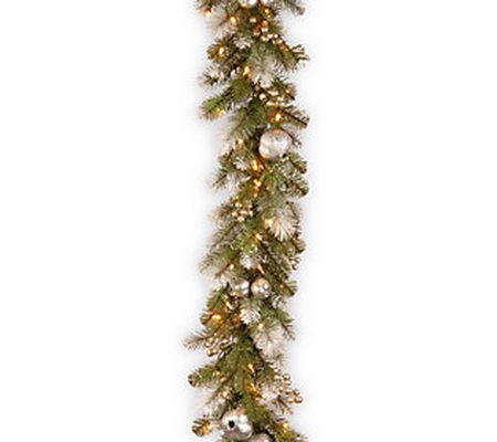 9'L Glittery Pomegranate Pine Garland with Clea r Lights