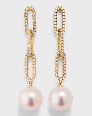 9mm South Sea Pearl and 18K Gold Earrings with Diamonds