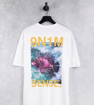 9N1M SENSE T-shirt with puffer fish print in white Exclusive to ASOS