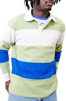 9tofive Mind & Hand Stripe Cotton Rugby Polo in Green