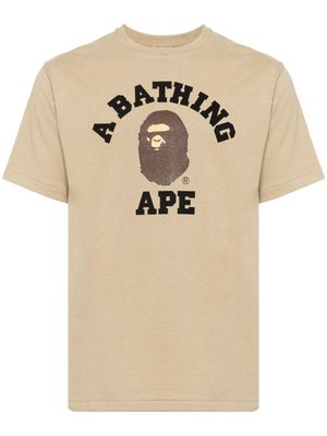 A BATHING APE® College logo-print cotton T-shirt - Brown