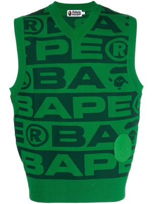 A BATHING APE® logo-intarsia V-neck vest - Green