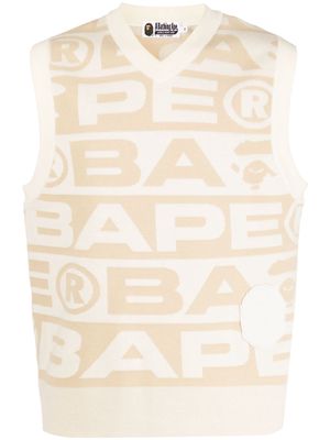 A BATHING APE® logo-intarsia V-neck vest - Neutrals