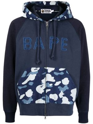 A BATHING APE® logo-print detail zipped hoodie - Blue