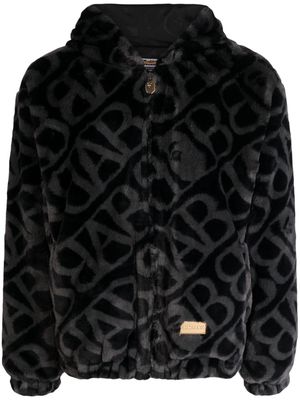 A BATHING APE® monogram-pattern faux-fur jacket - Grey