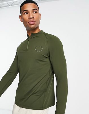 A Better Life Exists Active half zip long sleeve t-shirt in khaki-Green