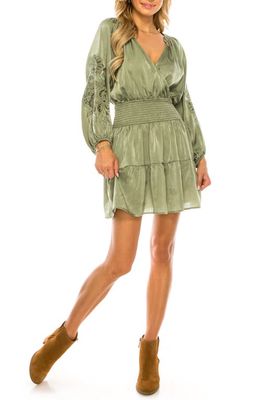 A COLLECTIVE STORY Embroidered Long Sleeve Fit & Flare Dress in Dark Olive Leaf