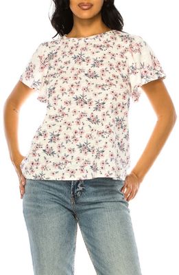 A COLLECTIVE STORY Floral Flutter Sleeve T-Shirt in Blue Indigo 