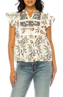 A COLLECTIVE STORY Floral Split Neck Cotton Top in Dusty Aqua 