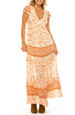 A COLLECTIVE STORY Print Cap Sleeve Maxi Dress in Sand
