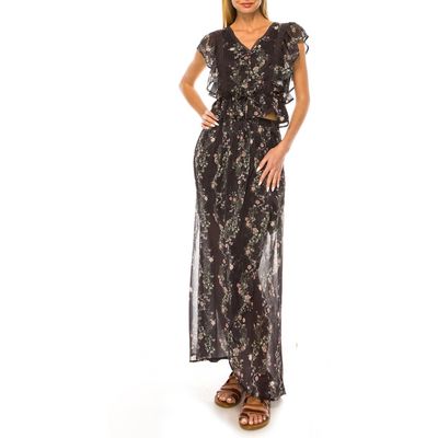 A COLLECTIVE STORY Print Chiffon Faux Wrap Maxi Skirt in Slate