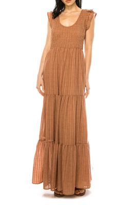 A COLLECTIVE STORY Shadow Stripe Tiered Maxi Dress in Mocha