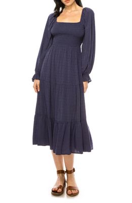 A COLLECTIVE STORY Swiss Dot Long Sleeve Tie Back Dress in Indigo