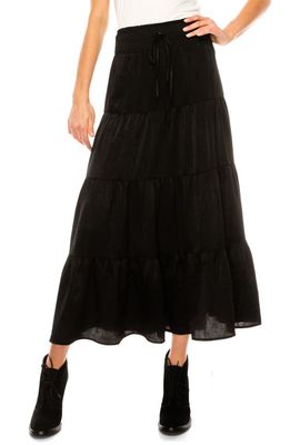 A COLLECTIVE STORY The Danette Tiered Satin Maxi Skirt in Black