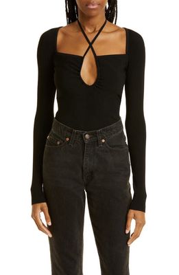 A.L.C. Annabelle Ribbed Long Sleeve Cutout Top in Black