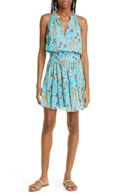 A.L.C. Courtney Floral Smocked Tiered Silk Dress in Grotto Multi
