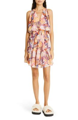 A. L.C. Courtney Floral Smocked Waist Silk Dress in Midnight/Rose Multi