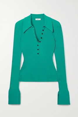 A.L.C. - Eleanor Ribbed-knit Polo Sweater - Green