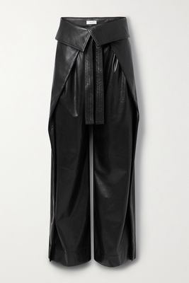 A.L.C. - Emilio Tie-detailed Layered Faux Leather Wide-leg Pants - Black