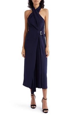 A.L.C. Fiona Belted Halter Dress in Evening Blue