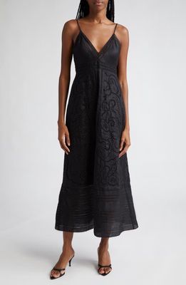 A. L.C. Josie Eyelet Embroidered Linen Maxi Sundress in Black