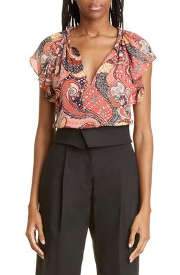 A.L.C. June Paisley Silk Blouse in Rosewine Midnight Multi